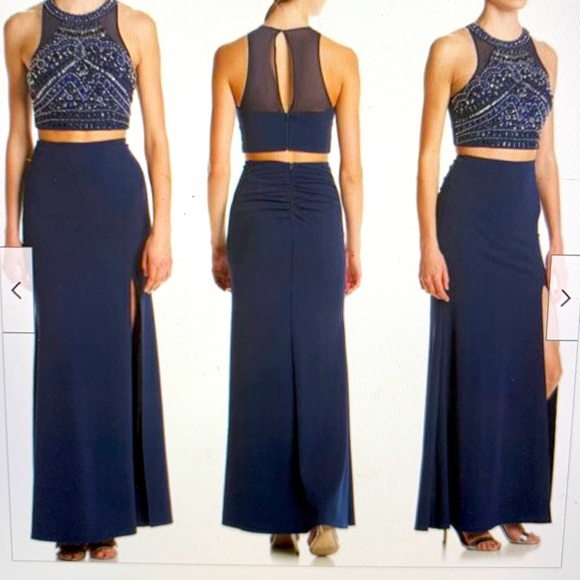 Sequin Hearts Two- Piece Beaded Halter with solid skirt - Picture 1 of 6